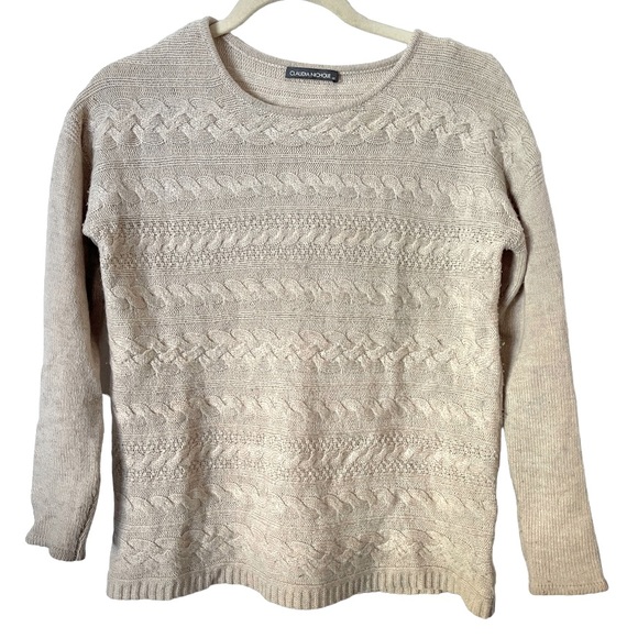 Claudia Nichole Sweaters - Claudia Nichole Tan Cream Merino Wool Cashmere Cable knit Crewneck Sweater XS‎